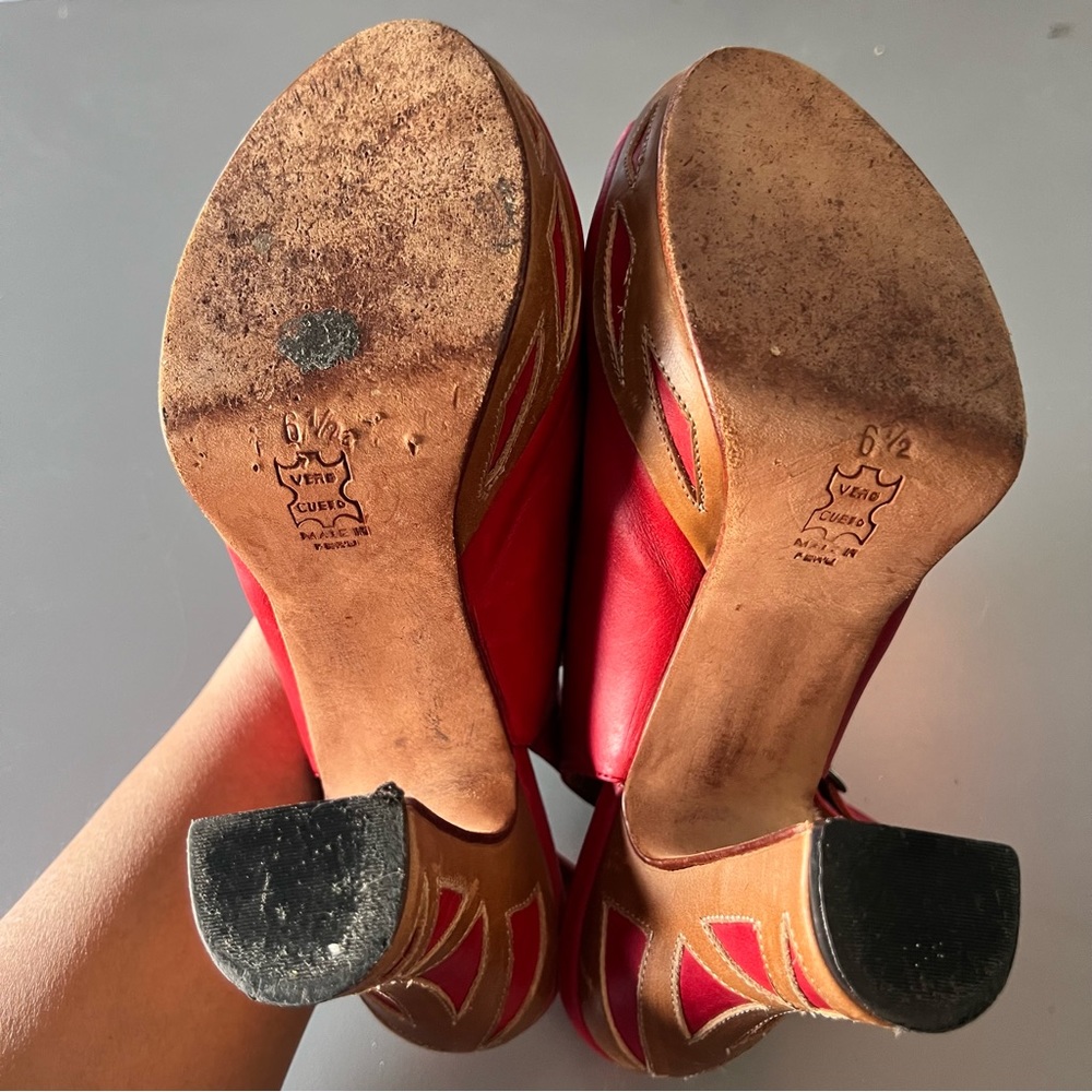 John Fluevog Red and Brown Heels - Picture 5 of 6